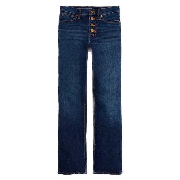 J. CREW Flare Crop Jeans Stretch Denim Button Fly Ankle Dark Wash 5 Pocket NWT - Picture 2 of 7